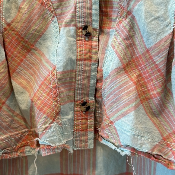 Urban Outfitters BDG Plaid Cotton Button Up Easter Boxy Cropped Shirt Blue Red - Picture 9 of 15
